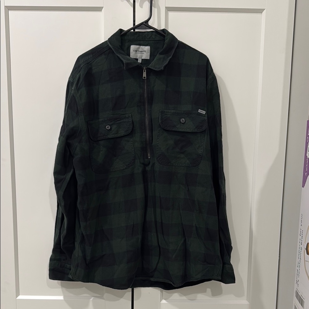 Carhartt Green Plaid Quarter Zip Shirt Size XXL